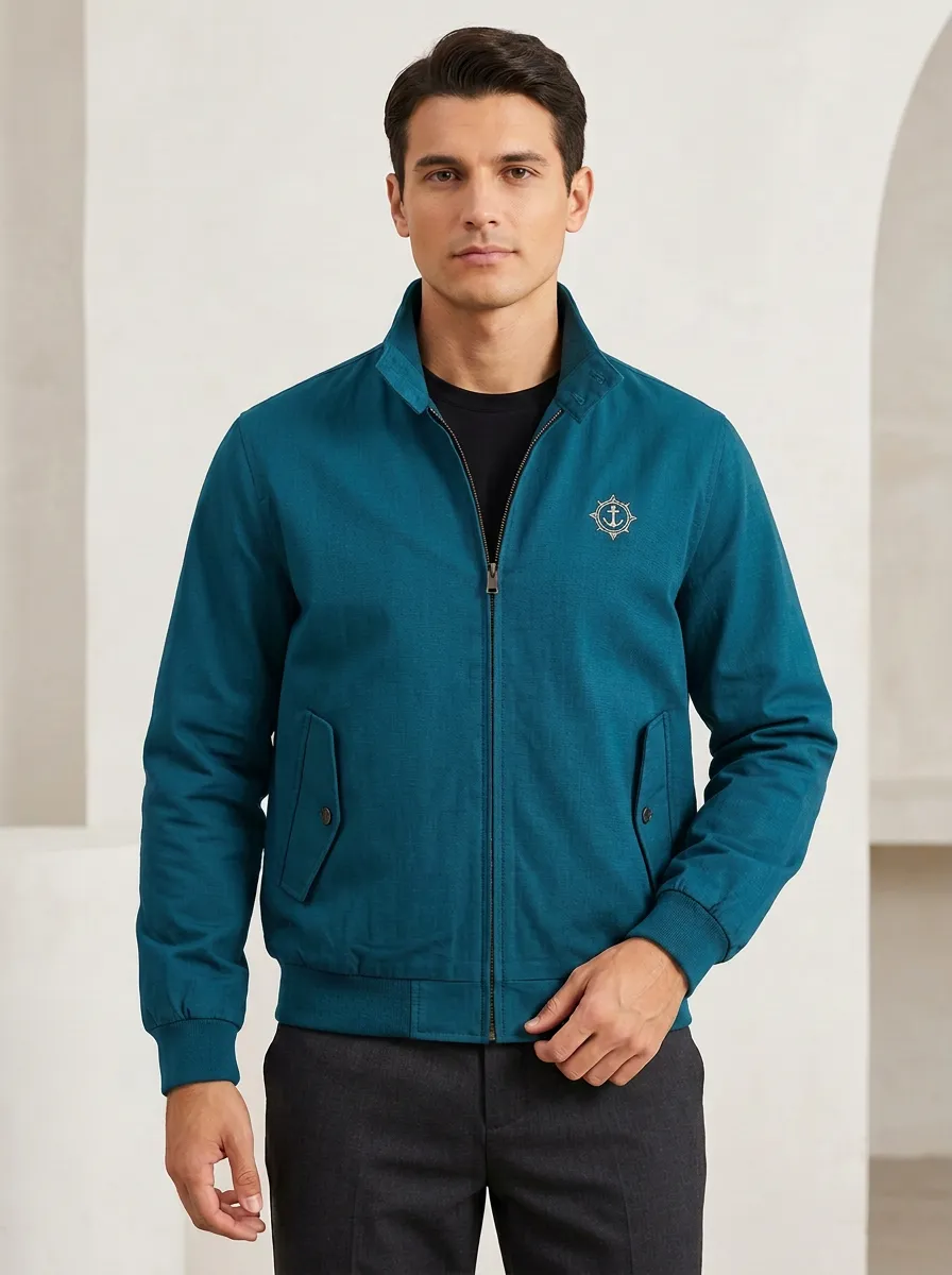 Men's Nautical Lover Anchor Compass Printed Zip-Up Jacket