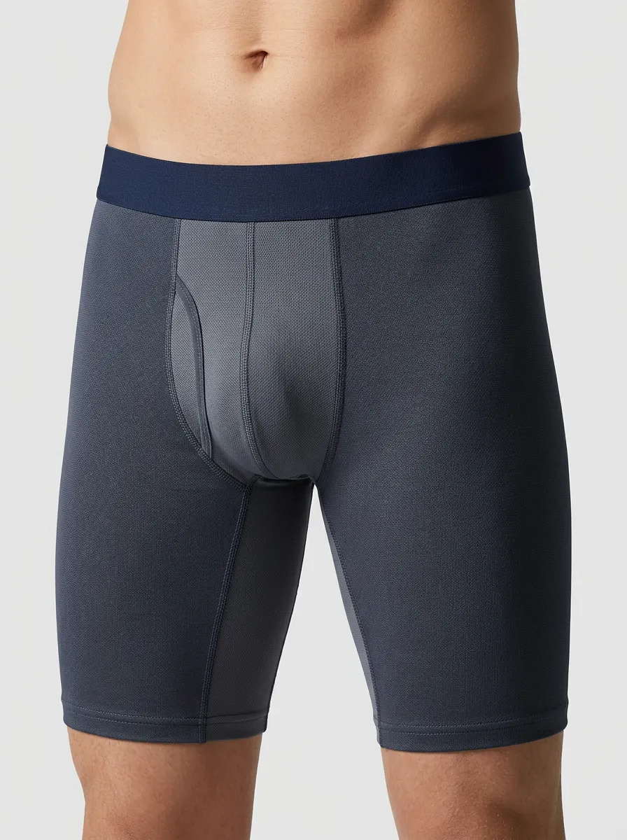 Men's Navy and Grey Contrast Panel Boxer Briefs