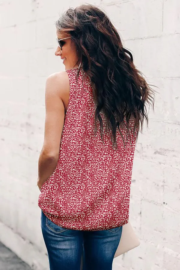 Fiery Red Leopard Print Ruffled Tank Top