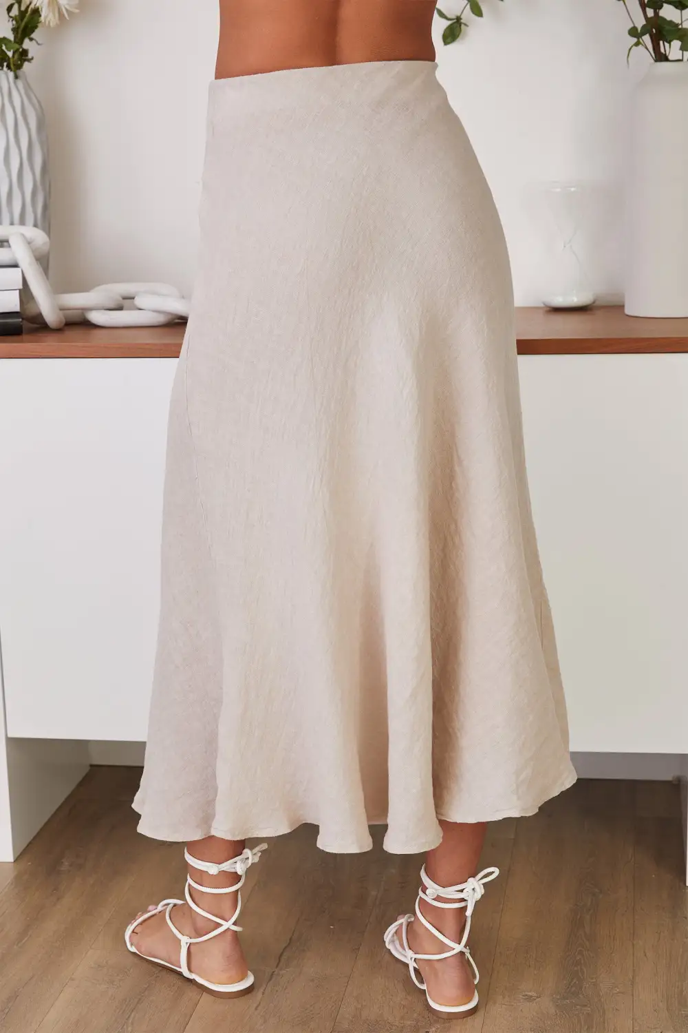 Linen Crinkle Midi Skirt
