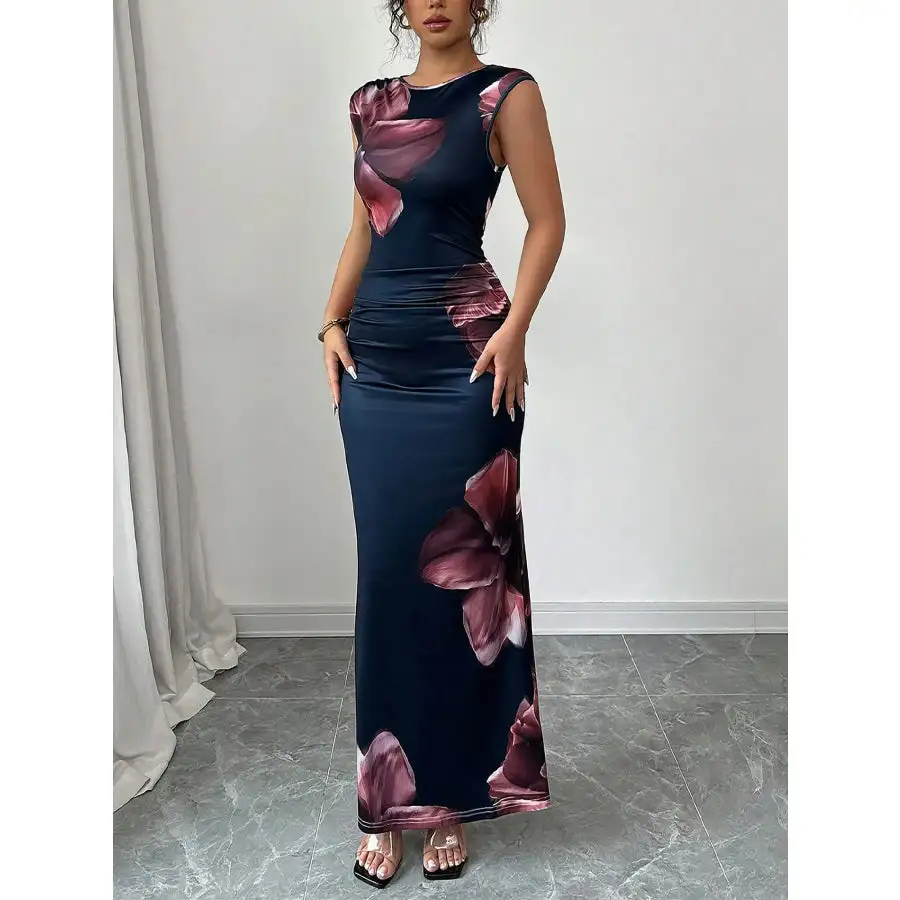 Floral Print Sleeveless Bodycon Maxi Dress