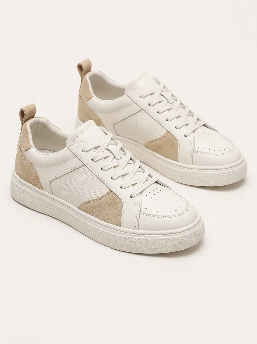 Men's Geometric Pattern Suede Paneled Skate Shoes