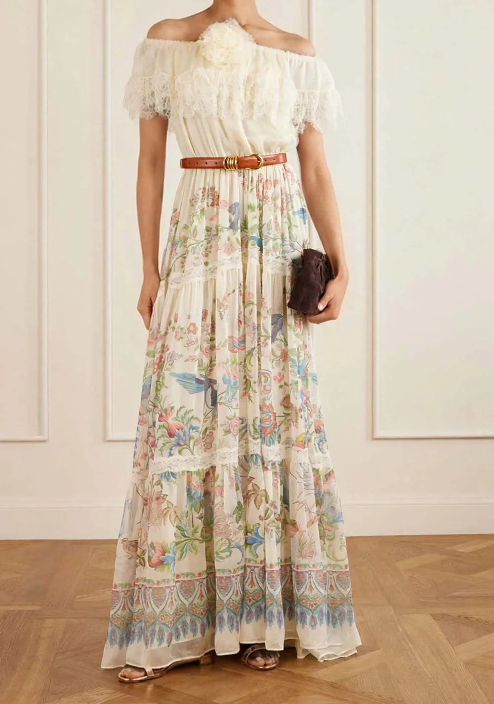 Bohemian Floral Bird Print Maxi Dress