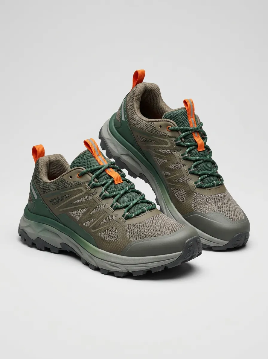 Men's Outdoor Hiking Olive Green Orange Printed Sneakers