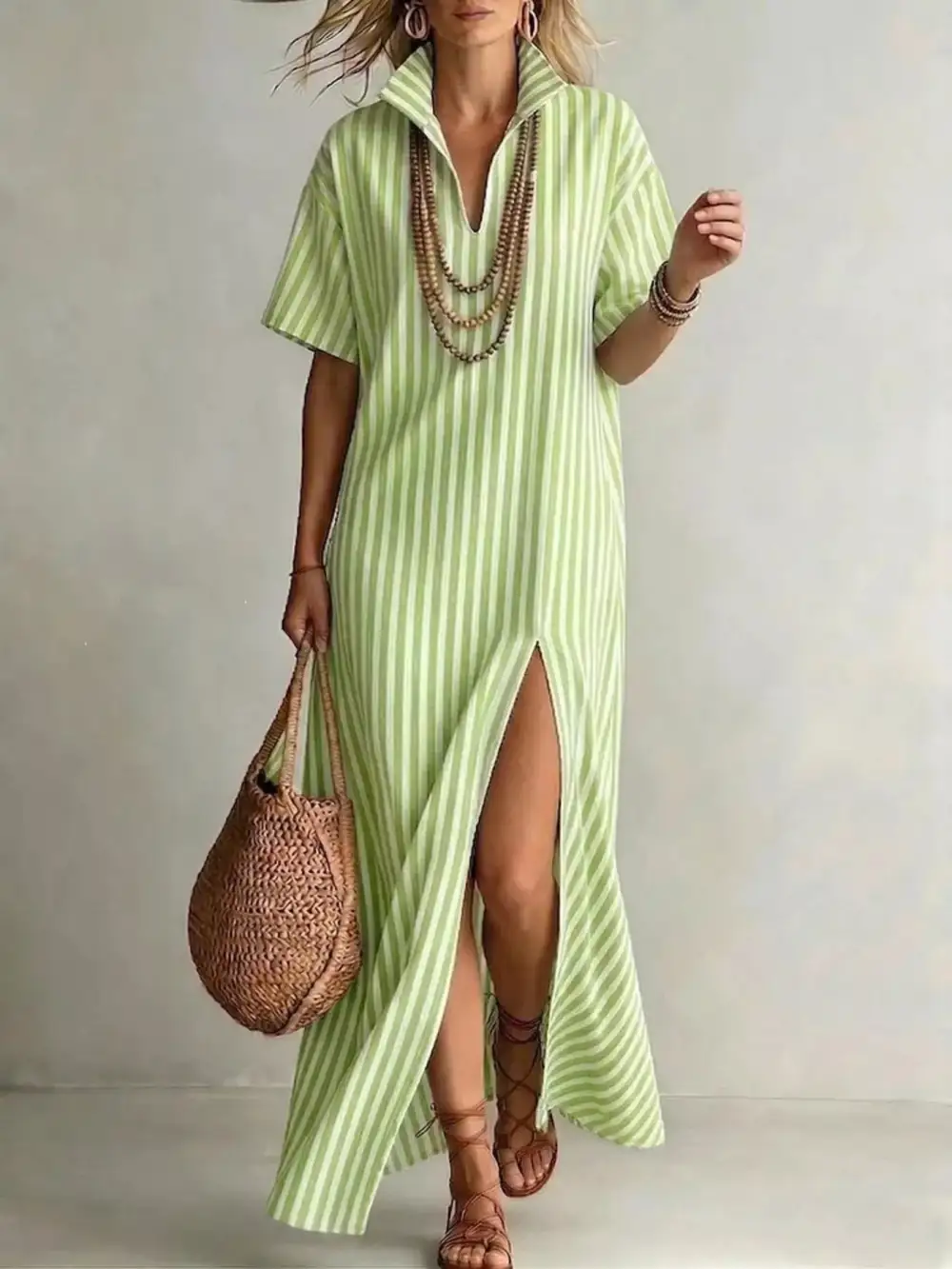 Striped Maxi Dress With Side Slit