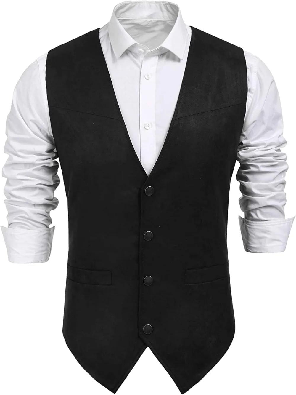 Solid Suede Leather Suit Vest Jeans
