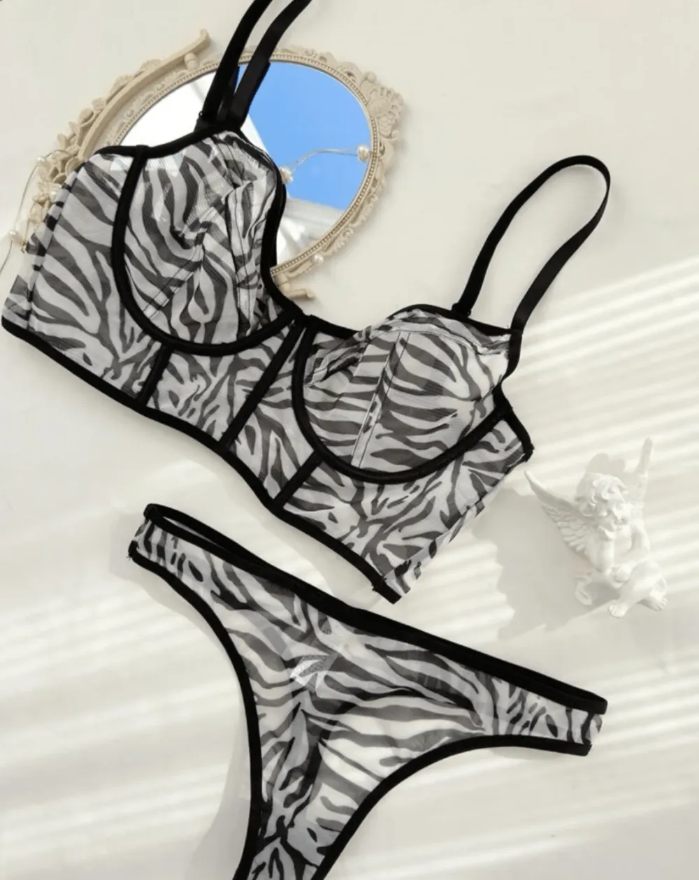 Zebra Sheer Bralette Corset Lingerie Set