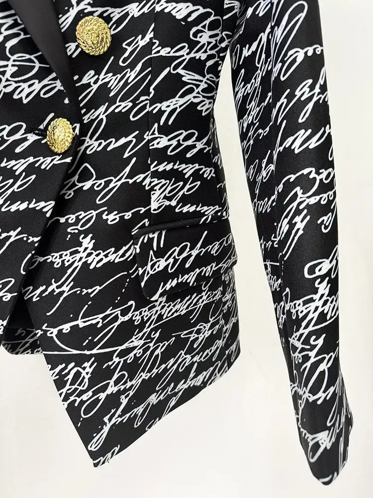 Letter Print Double Breasted Blazer