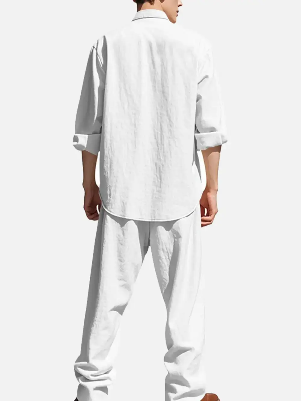 Linen Long Sleeve Elastic Waist Wide Leg Set Slow Living Linen Ensemble
