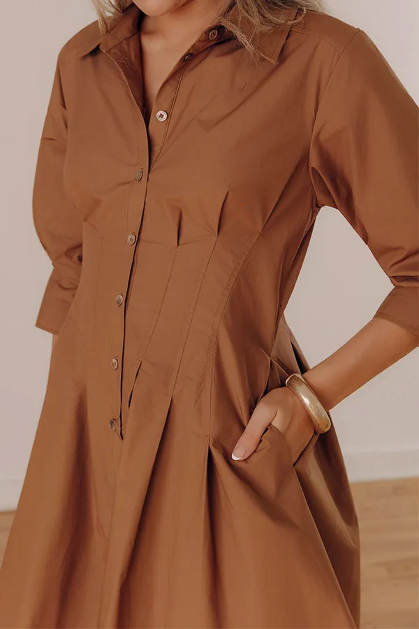 Pleated Collared Three-Quarter Sleeve Fitted Mini Dress