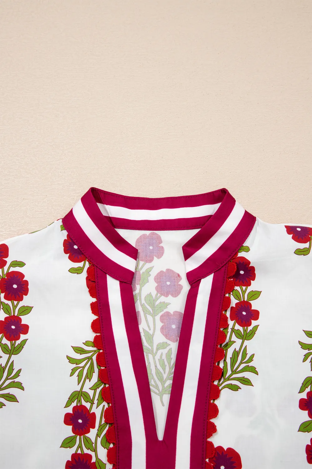 White Floral Short Bubble Sleeve Blouse