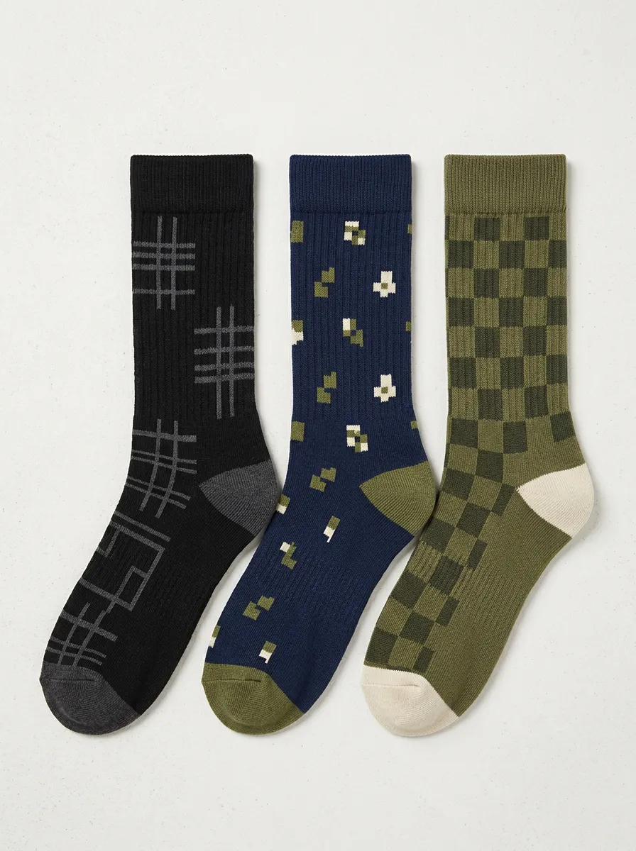 Casual Grid Geometric Casual Sock Set