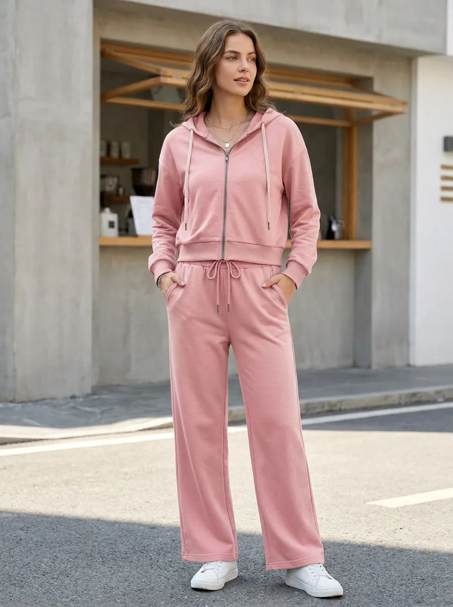 Women's Sage Green Geometric Logo Printed Hooded Tracksuit