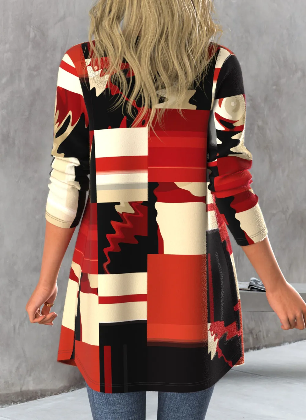 Black Button Contrast Color Long Sleeve Cardigan