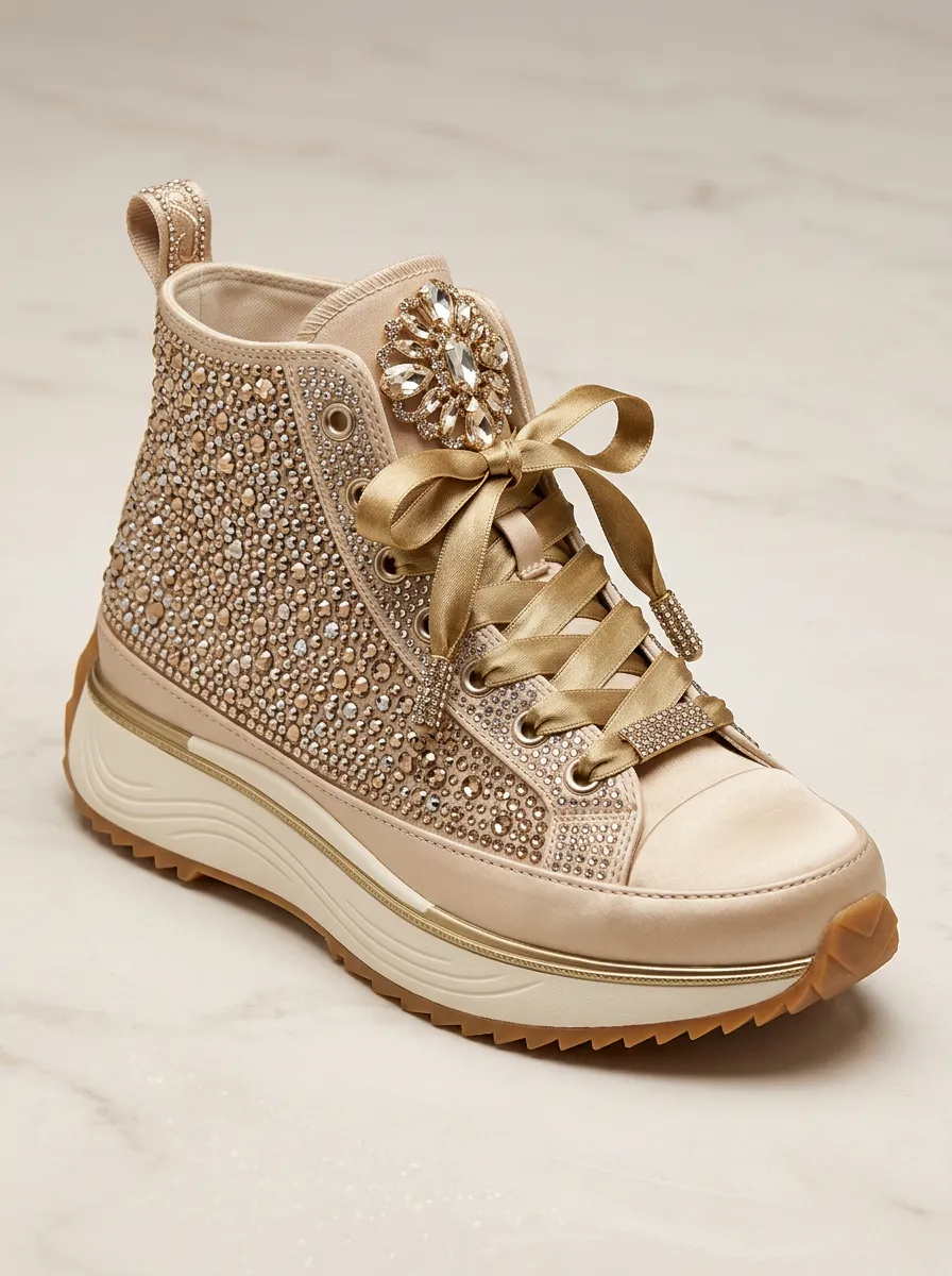 Floral Lace-Detail Women's Rhinestone Platform Shoes