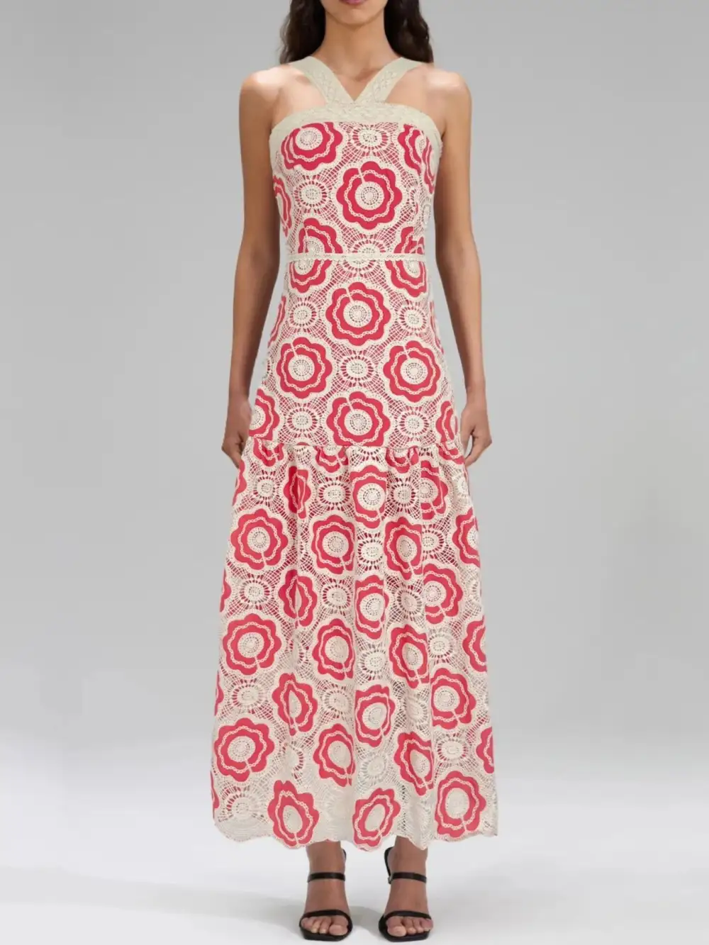 Lace Tiered Sleeveless Midi Dress