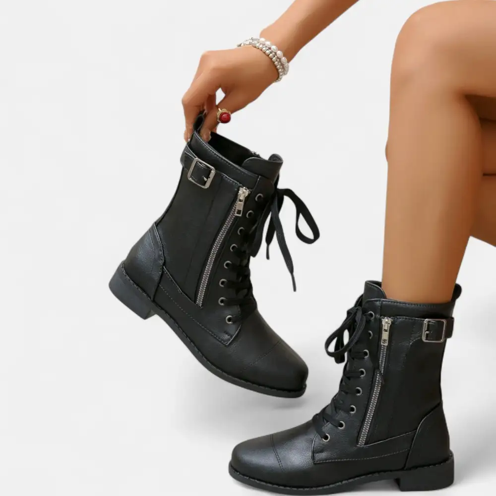 Lace Up Buckle Strap Combat Boots