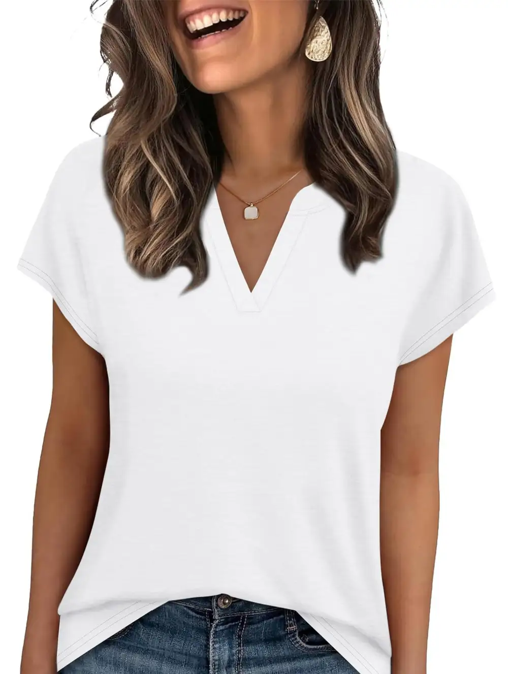 Textured V-Neck Short Sleeve Top