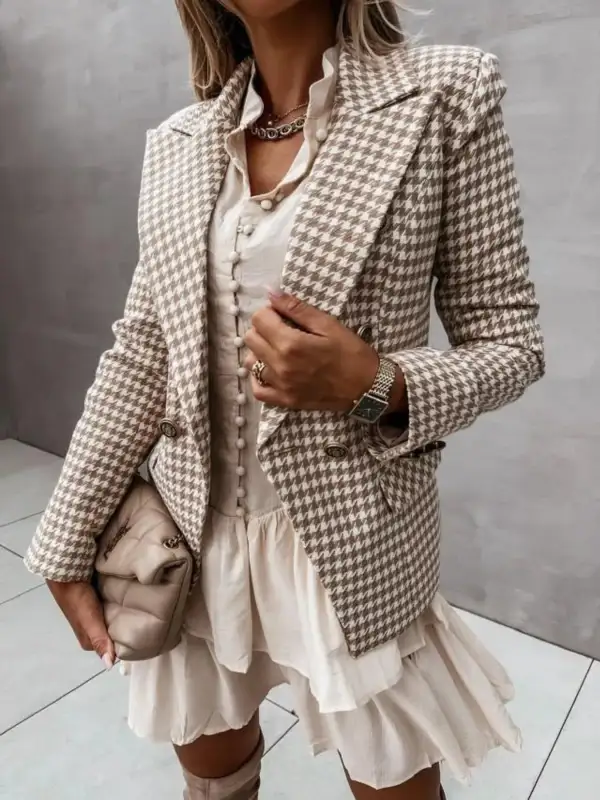 Refined Double-Breasted Houndstooth Blazer