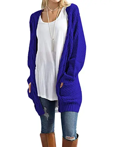 Traleubie Women's Open Front Long Sleeve Boho Boyfriend Knit Chunky Cardigan Sweater