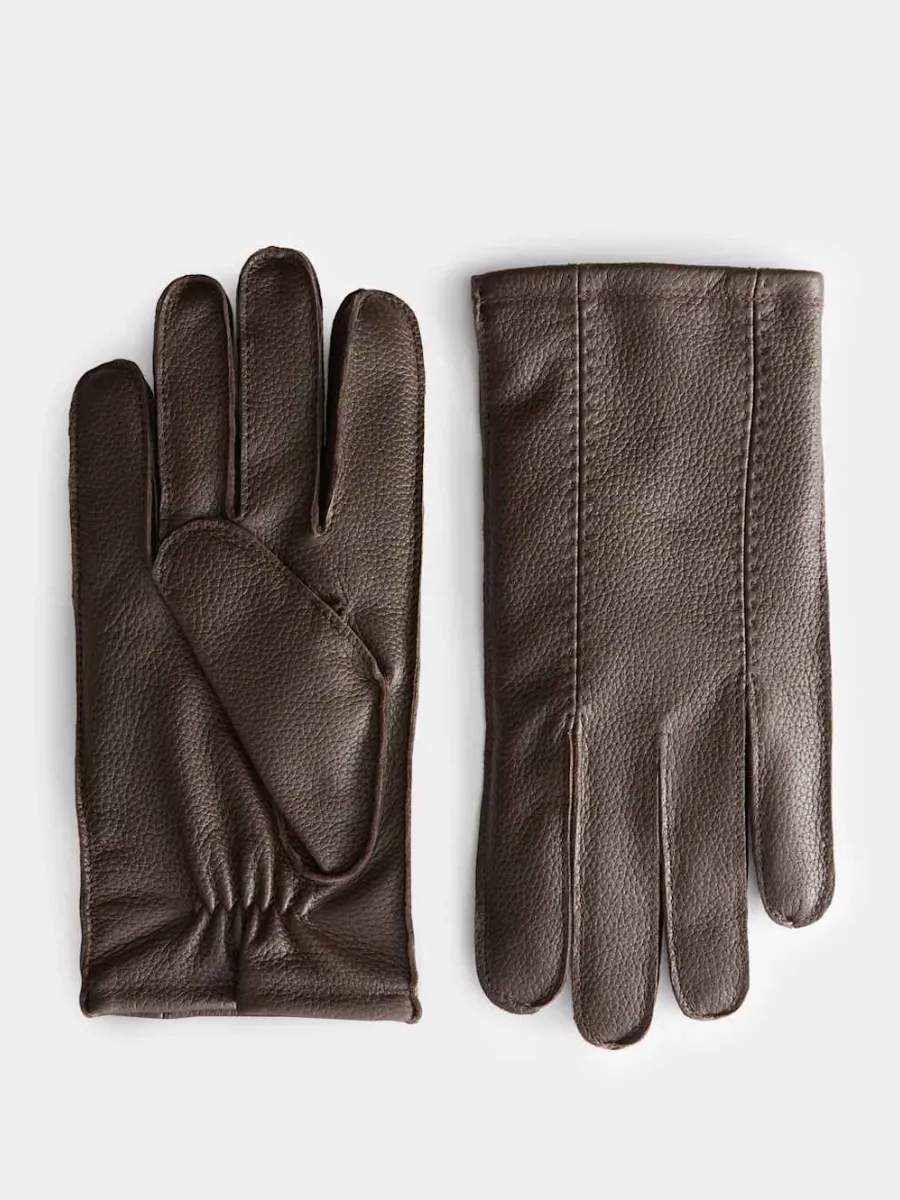 Elegant Brown Leather Gloves