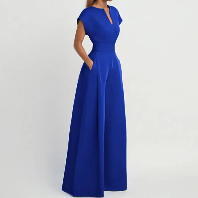 Refined V-Neck High-Waist Belted Jumpsuit