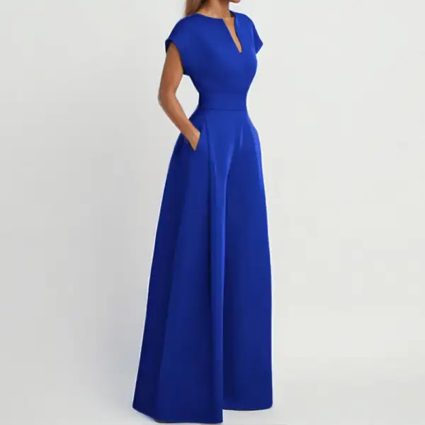Refined V-Neck High-Waist Belted Jumpsuit