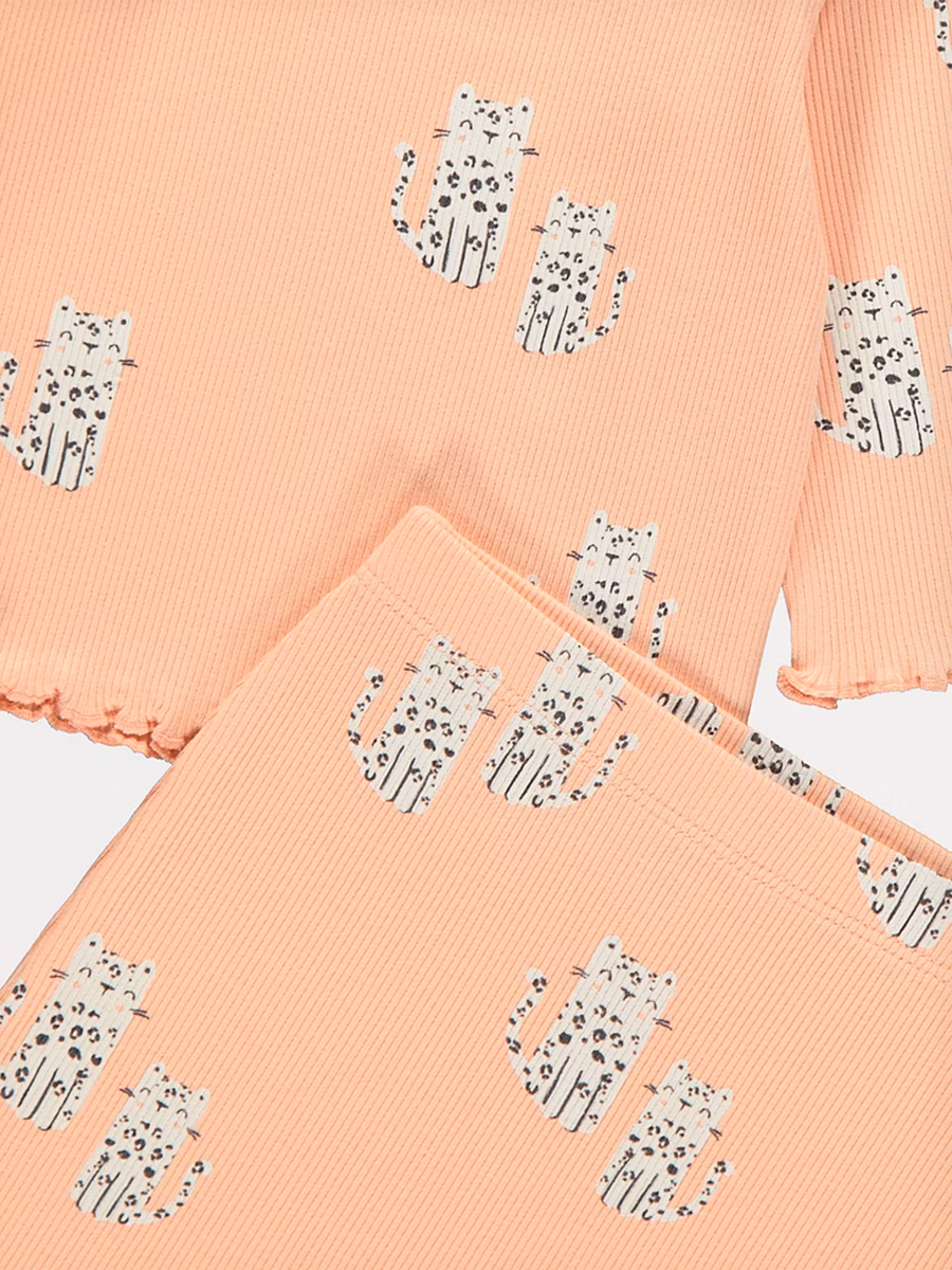 Peach Cheetah Ribbed Top and Trousers Outfit detail 1
