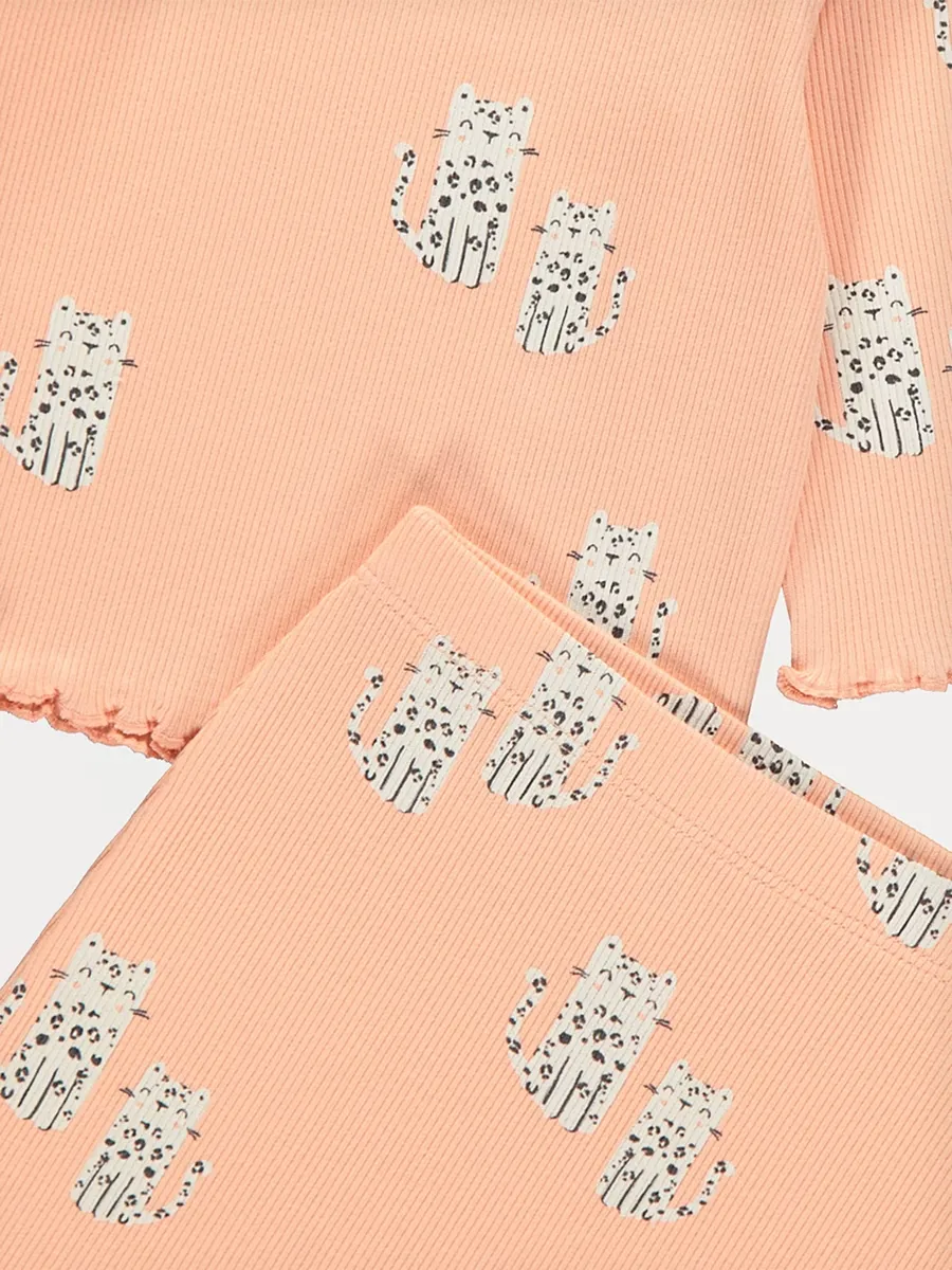 Peach Cheetah Ribbed Top and Trousers Outfit