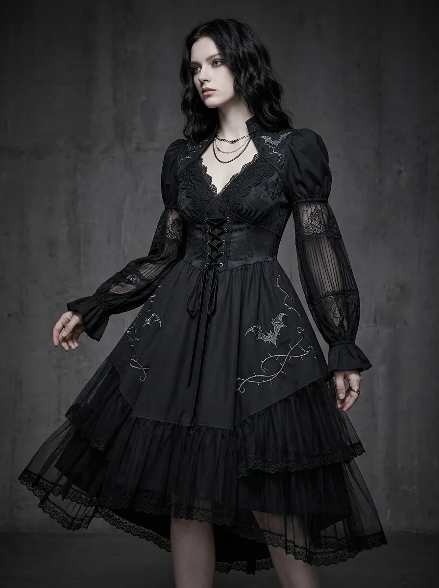 Women's Gothic Bat Lace Embroidered Corset Printed Top