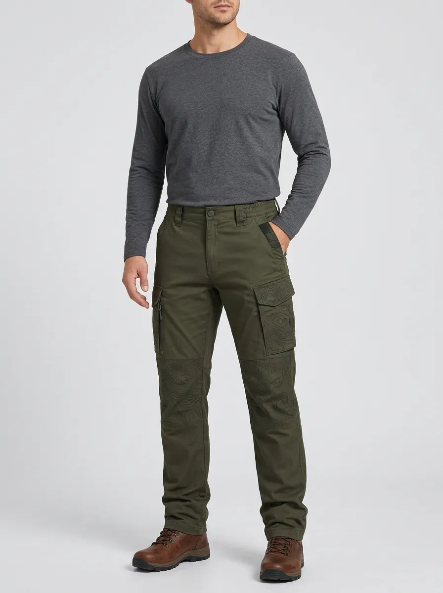 Men's Olive Green Topographic Tactical Cargo Pants