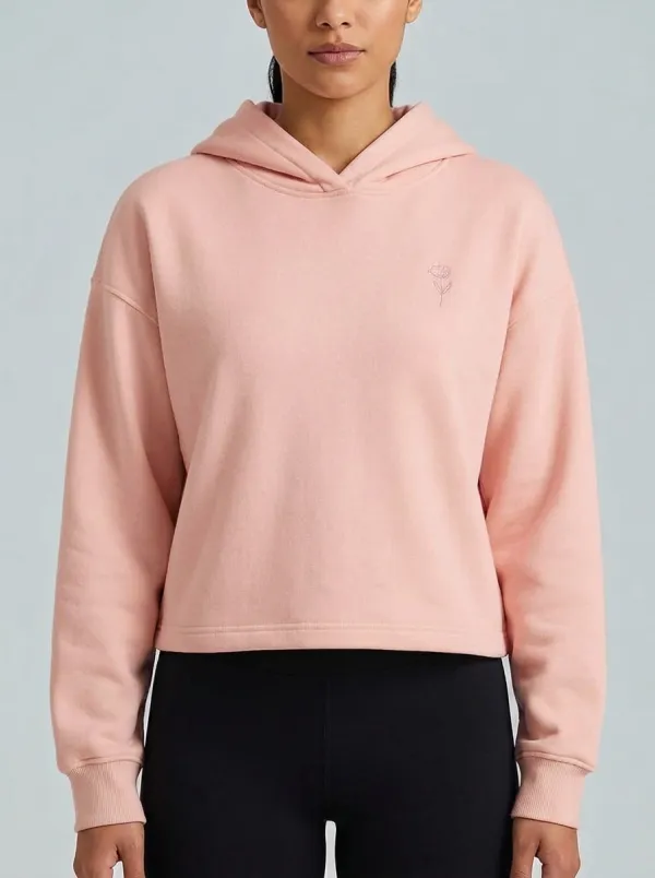 Women's Minimalist Floral Line Art Printed Cropped Hoodie