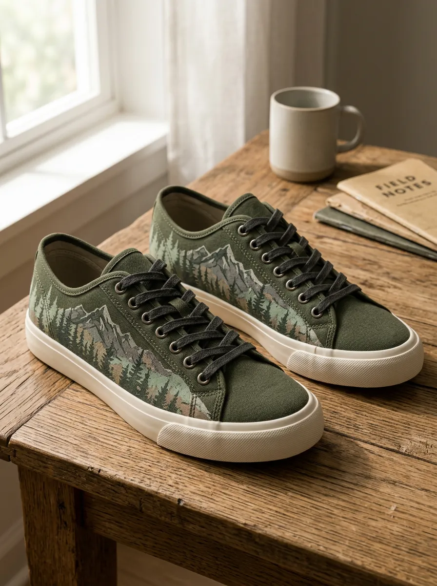 Men's Classic Outdoor Nature Mountain Forest Patterned Canvas Shoes