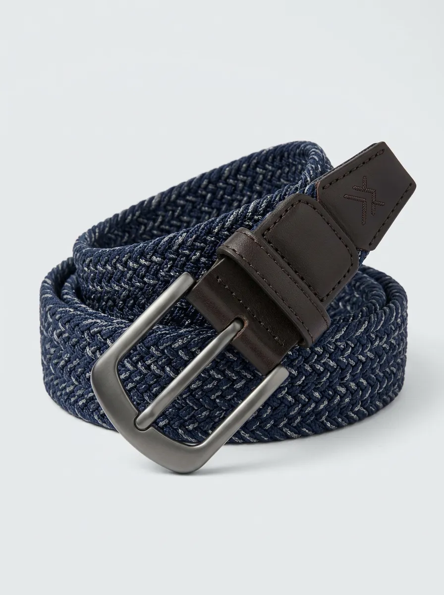 Men's Performance Ridge Casual Navy Blue Stretch Woven Belt