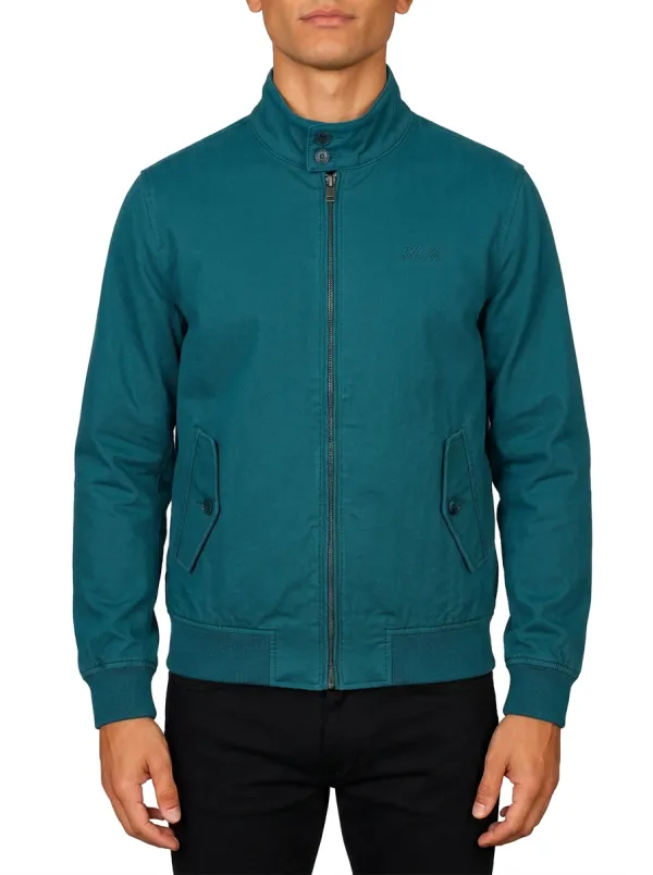 Men's Military Style Olive Green Embroidered Logo Zip-Up Jacket