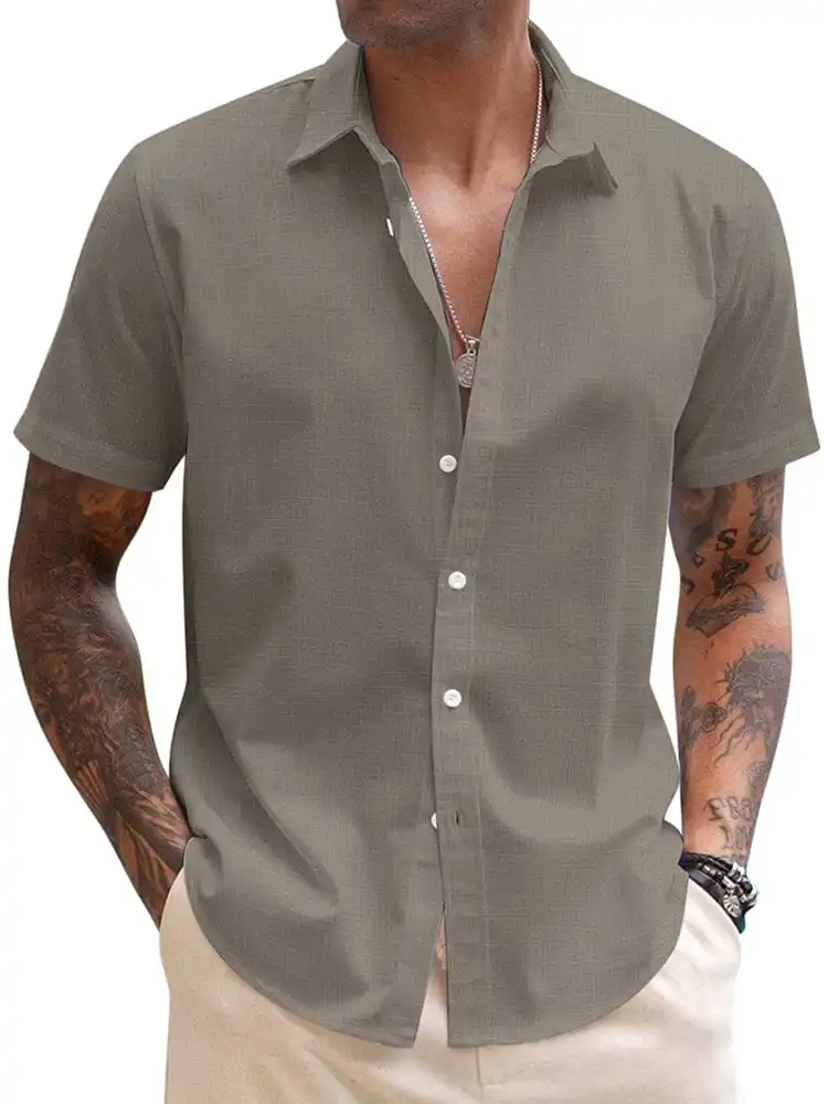 Casual Linen Blend Button Down Shirt