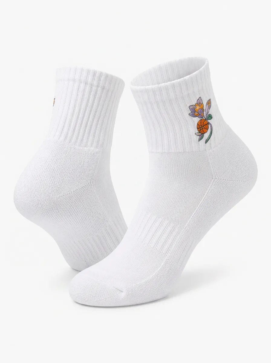 White Summit Floral Graphic Training Ankle Socks