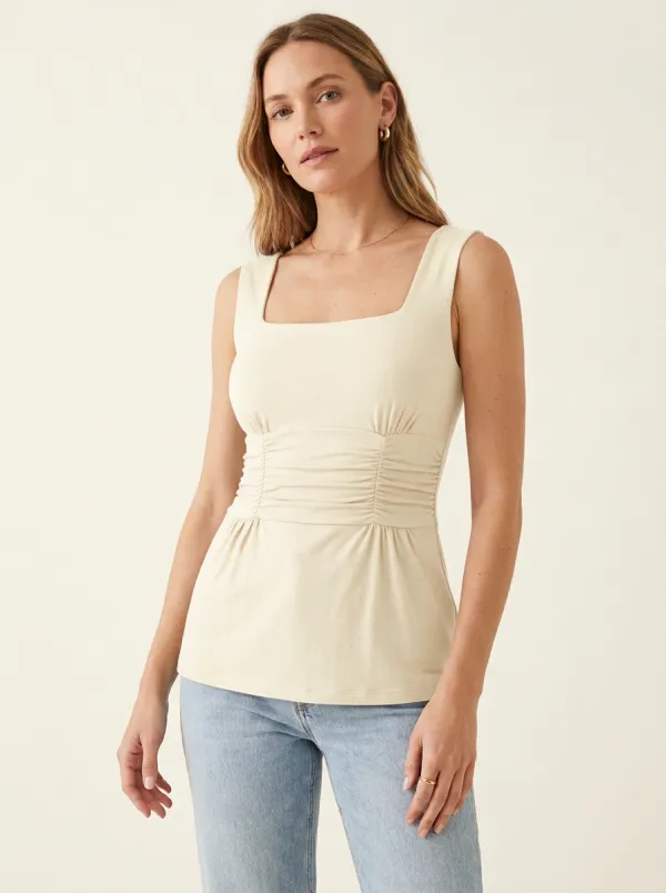 Ruched Square-Neck Waist-Ruched Ruched Tank Top