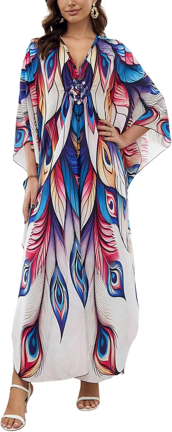 KECVOT Kaftan Dresses for Women Plus Size Batwing Sleeve Caftans Long Bathing Suit Cover Up Maxi Beach Dress Loungewear