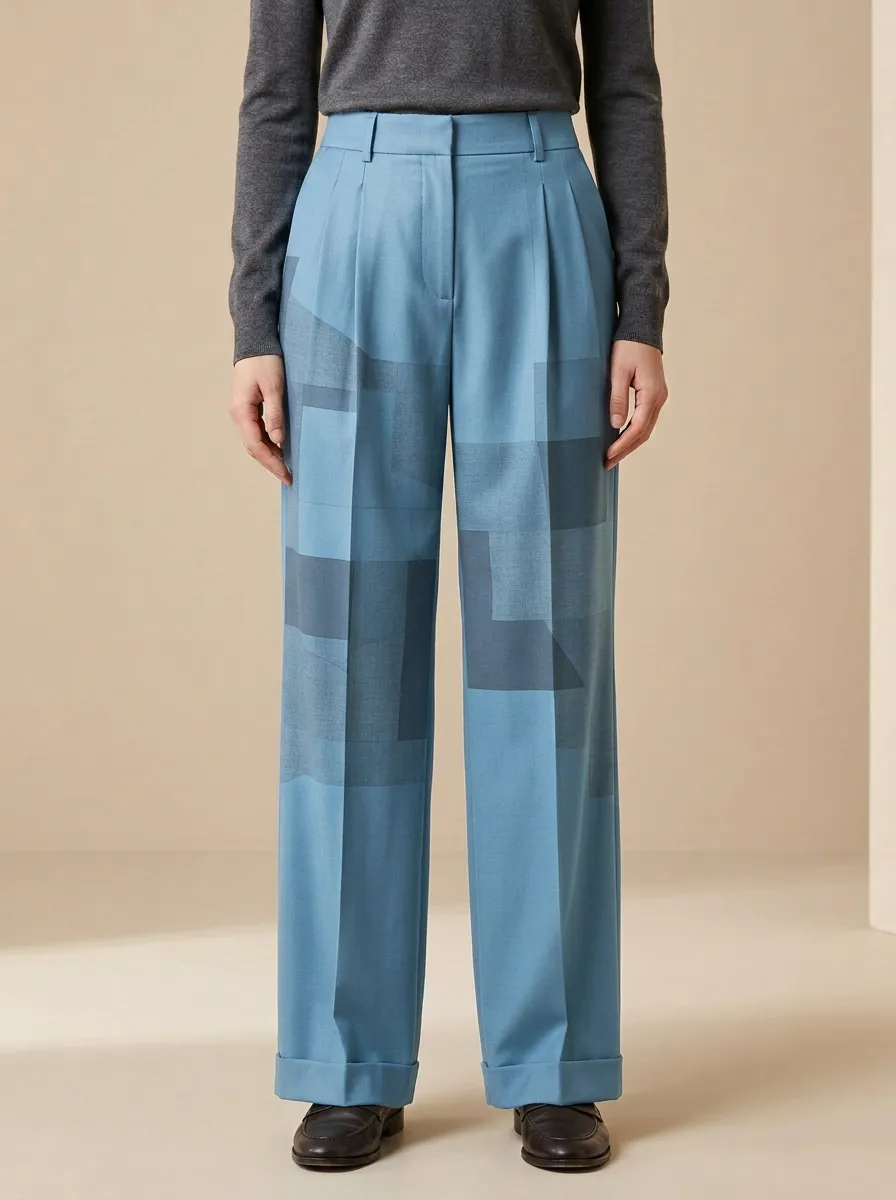 Modern Geometric High Rise Wide Leg Trousers