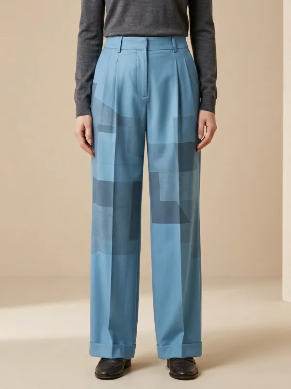 Modern Geometric High Rise Wide Leg Trousers