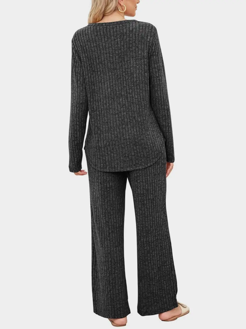 Pocketed Round Neck Long Sleeve Top And Pants Set