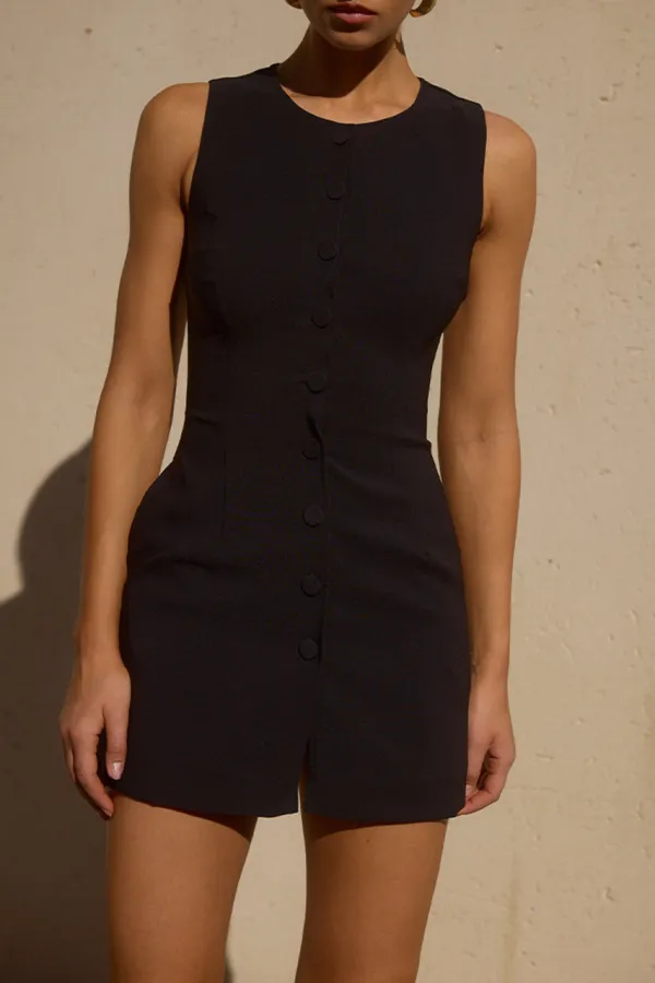 Button Front Sleeveless Mini Dress