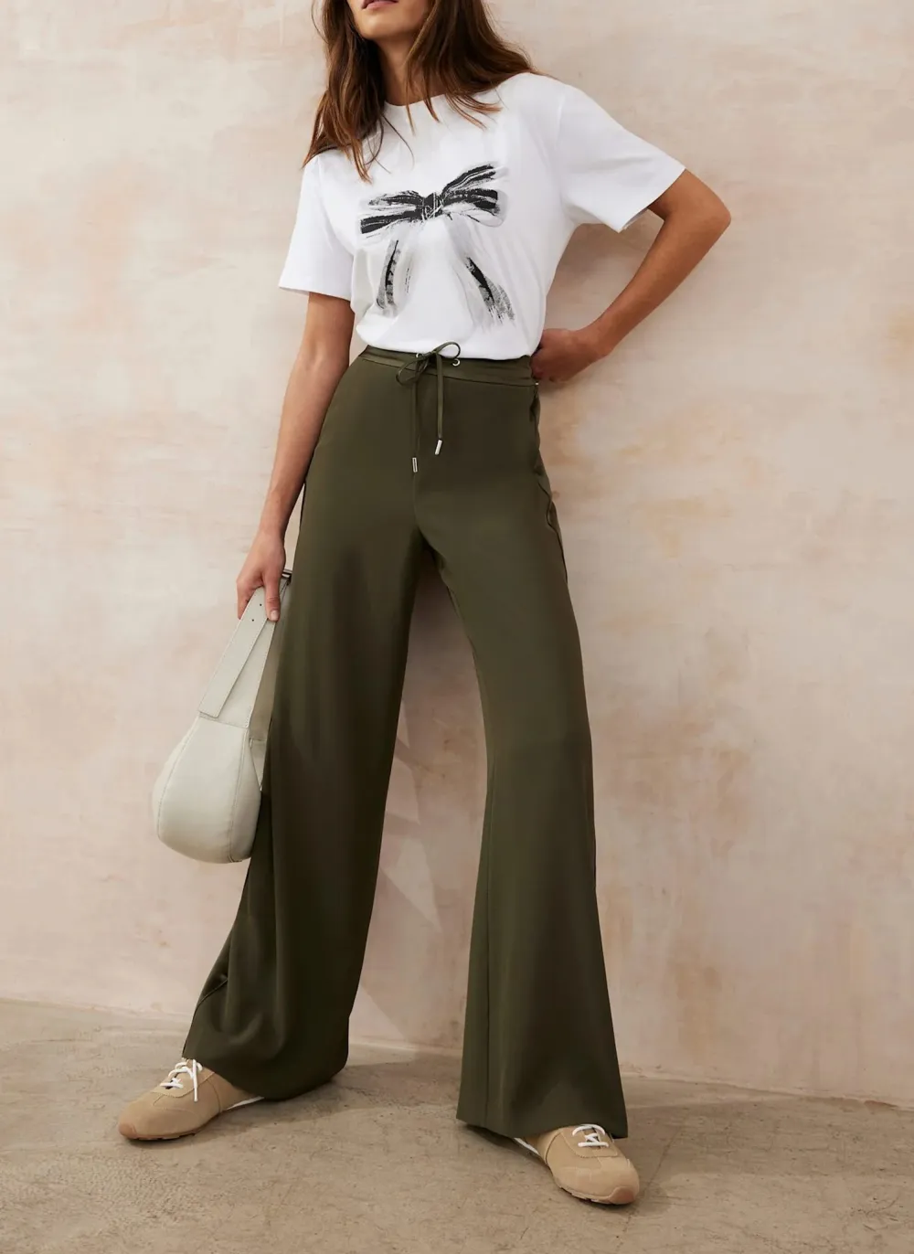 Casual Style Khaki Side Stripe Wide Trousers