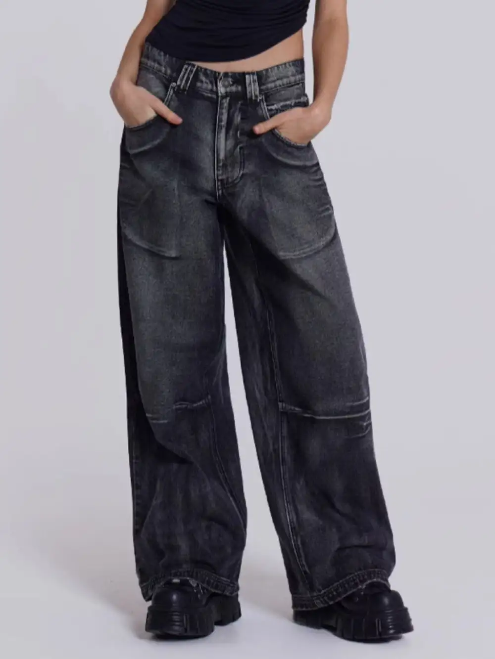 Wide Leg Relaxed Fit Stretch Jeans