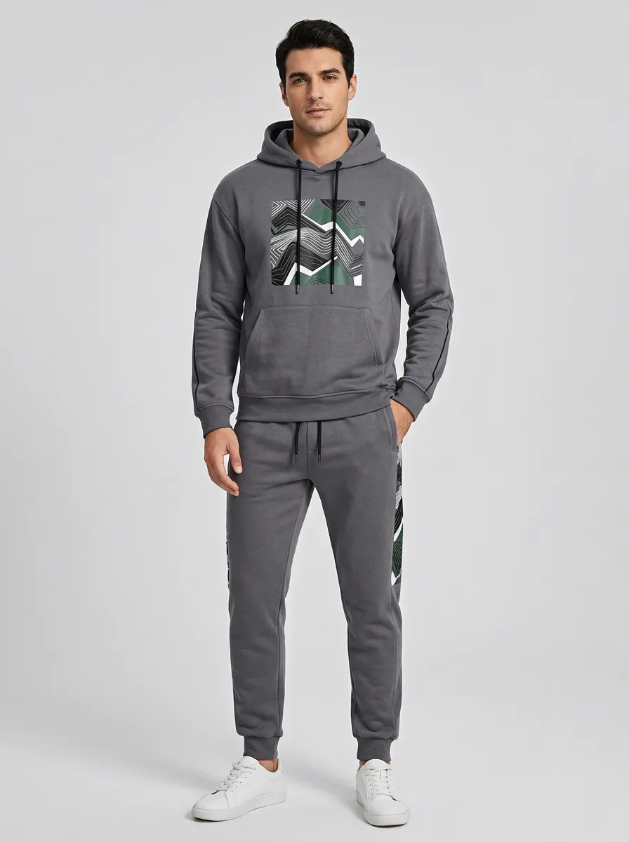 Men's Geometric Pattern Graphic Printed Hoodie Jogger Set