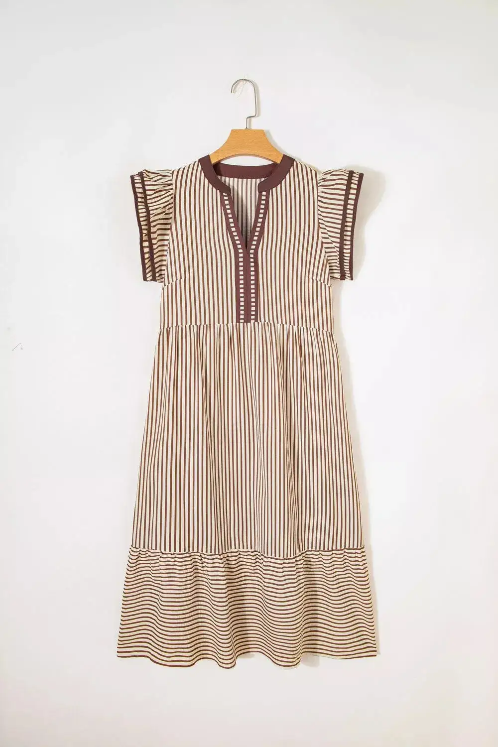 Striped V Neck Tiered Dress Casual