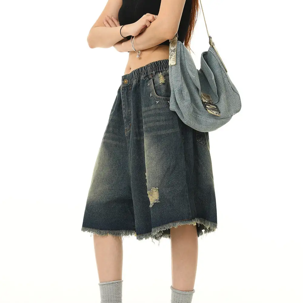 Relaxed Wide Leg Denim Shorts