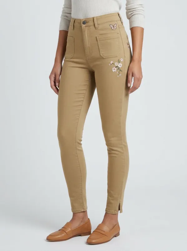 Women's Butterfly Floral Embroidered Printed Slim Jeans
