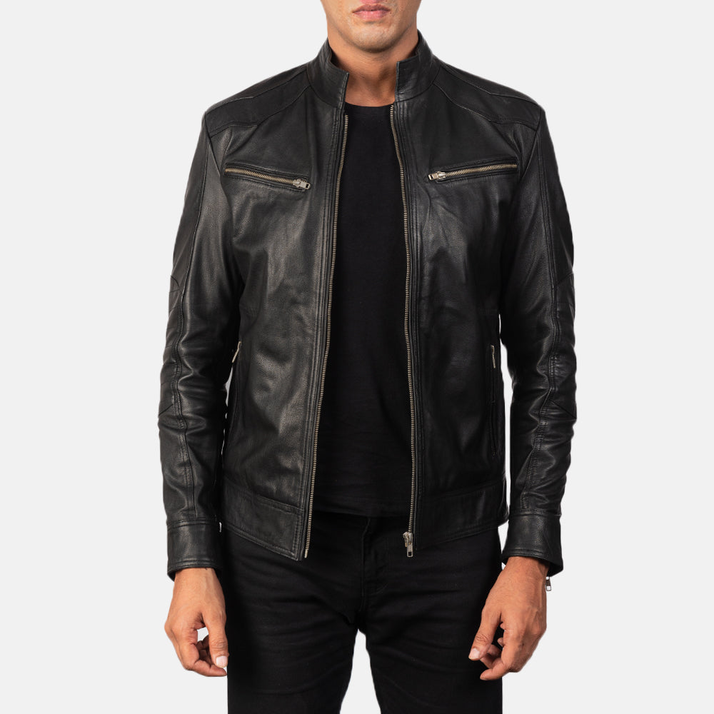 Men's Classic Panel Detail Biker Leather Jacket